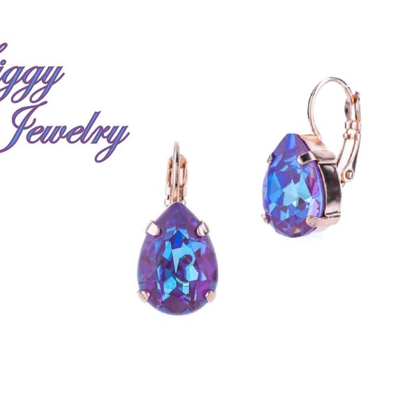 Sun Kissed Amethyst Crystal Pear Shaped Earrings, Iridescent Purple Tear Drop - Picture 2 of 3